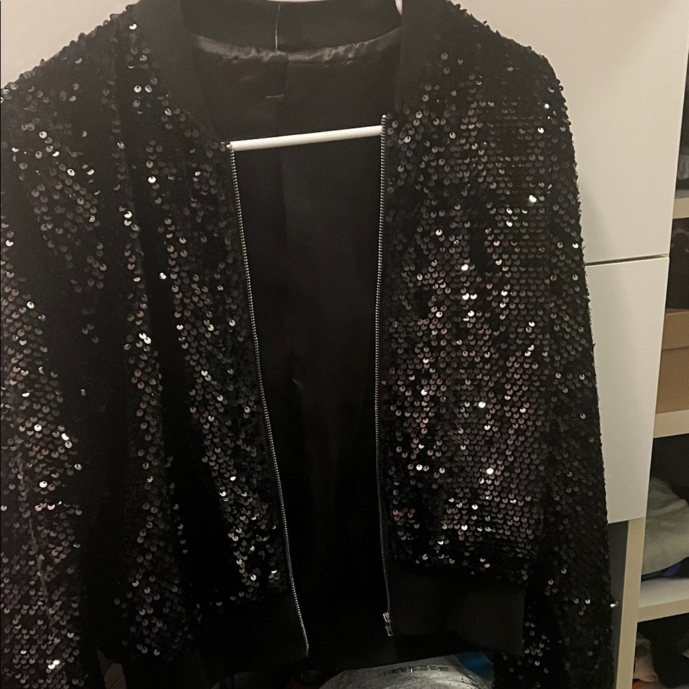 Sequin Black Bomber Jacket